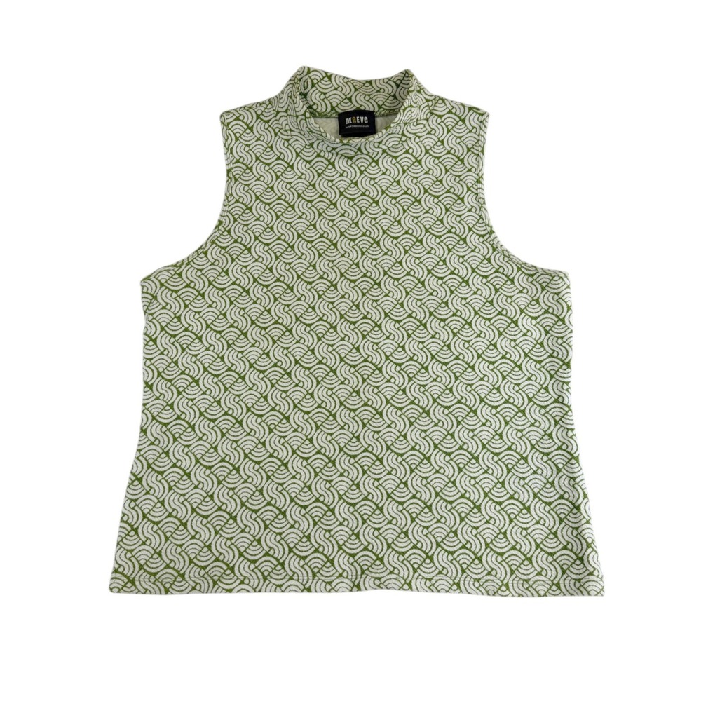 Maeve Anthropologie Green White Geometric Mock Neck Sleeveless Top XL
